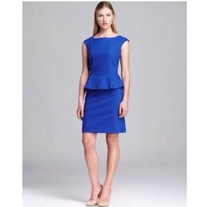 French Connection Blue Peplum Sheath Dress Cobalt Cap Sleeve 4